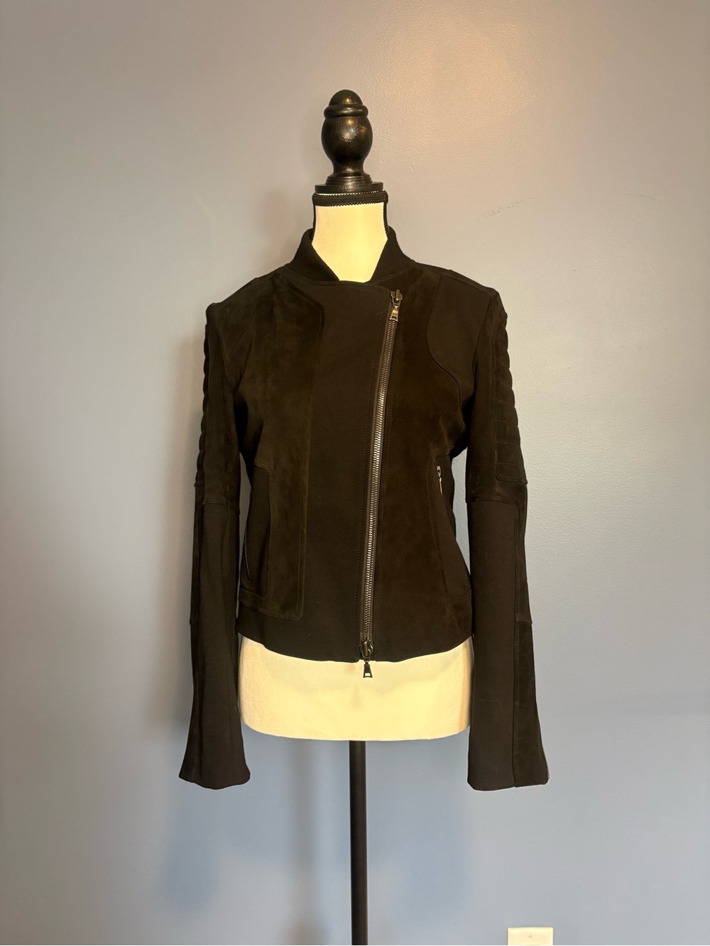 Theory Black Lamb Leather Moto Jacket Small Collarless Double Zip Quiet Luxury